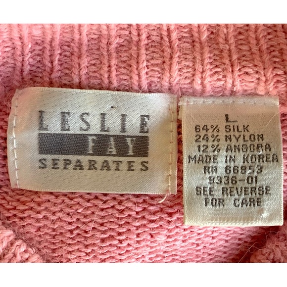 LESLIE FAY PINK SILK/RAYON/ANGORA VINTAGE SWEATER. WOMEN’S SIZE LARGE - Picture 6 of 6